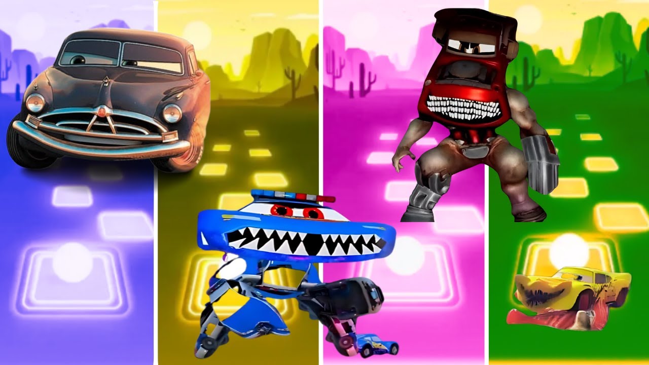 Doc hudson vs Giant disney policeman mutant vs Monster lightning mcqueen vs Yellow mcqueen edm rush
