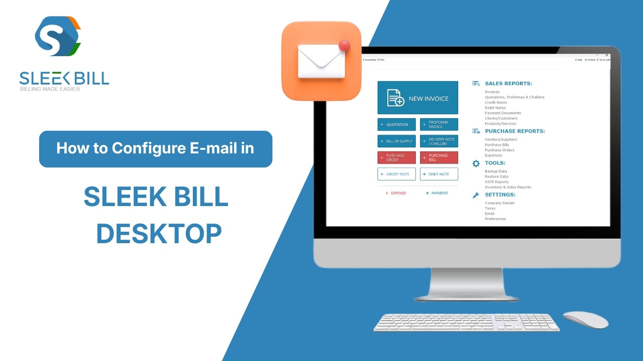 How to Configure Email in Sleek Bill Desktop | Settings (Gmail) | Send Invoice By Email