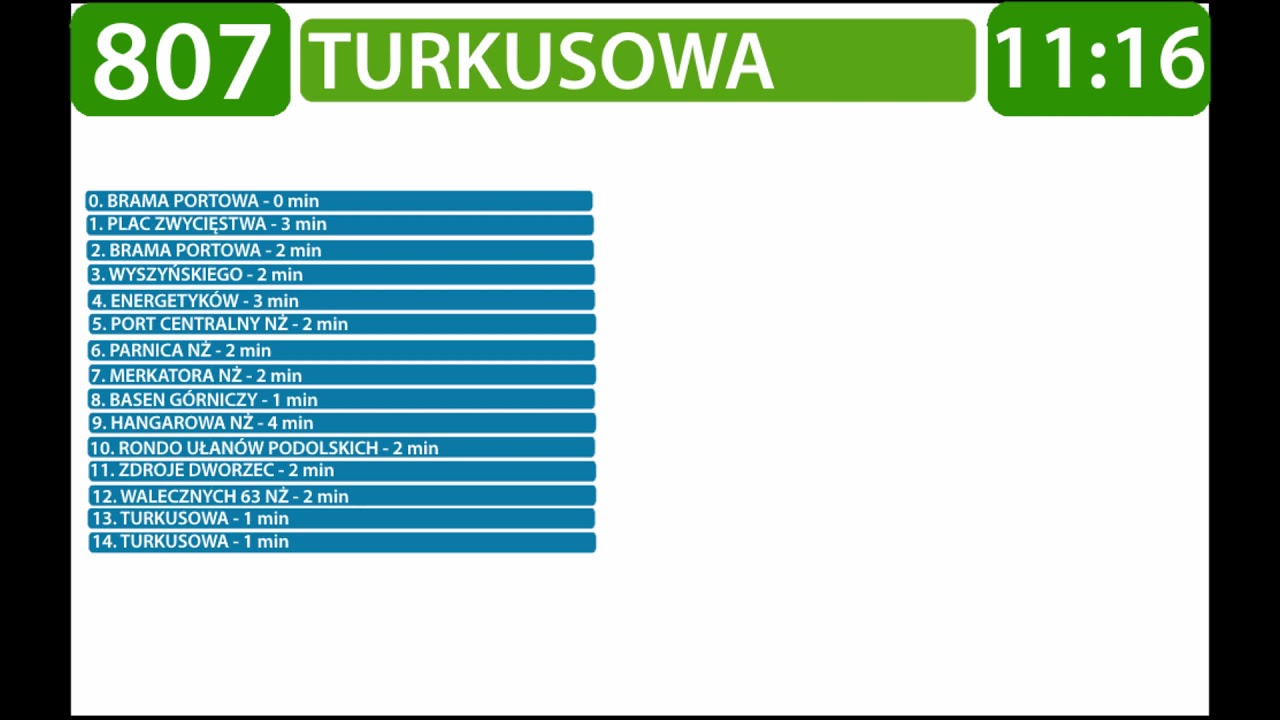 Zapowiedzi przystanków Linii 807 Brama Portowa - Turkusowa