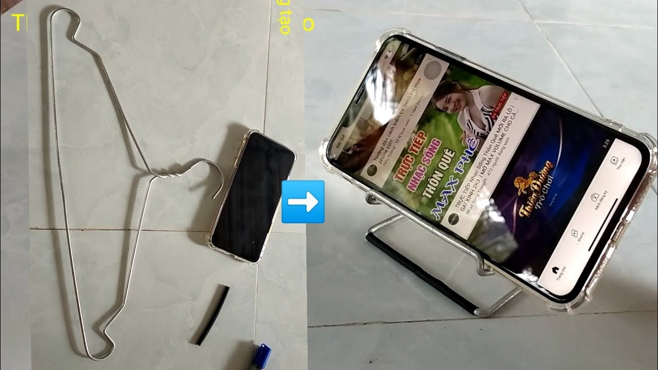 Làm giá đỡ điện thoại bằng móc áo