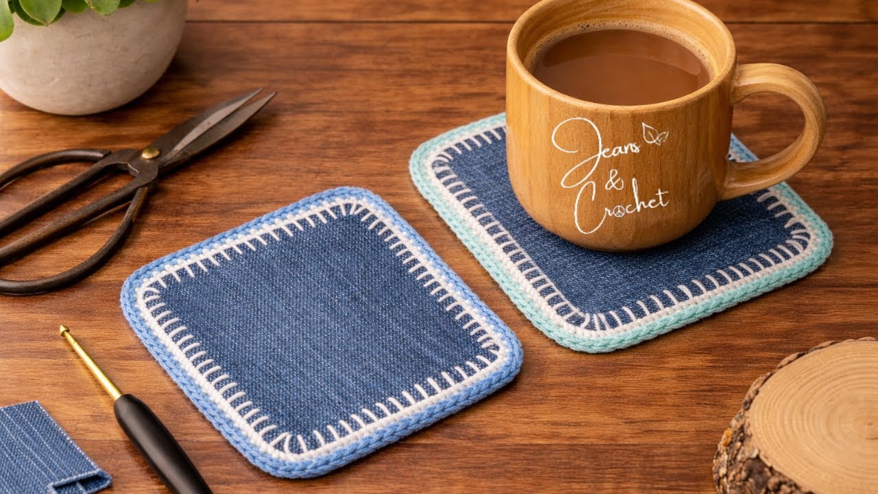 POSAVASOS con Vaquero y Crochet ♻️. Recicla Jeans en un proyecto ¡¡fácil y rápido!!