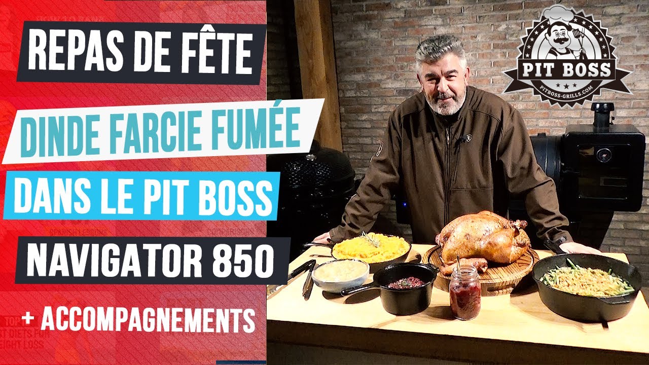Repas américain de Thanksgiving ou Noël - Dinde fumée au BBQ Pit Boss Navigator et accompagnements