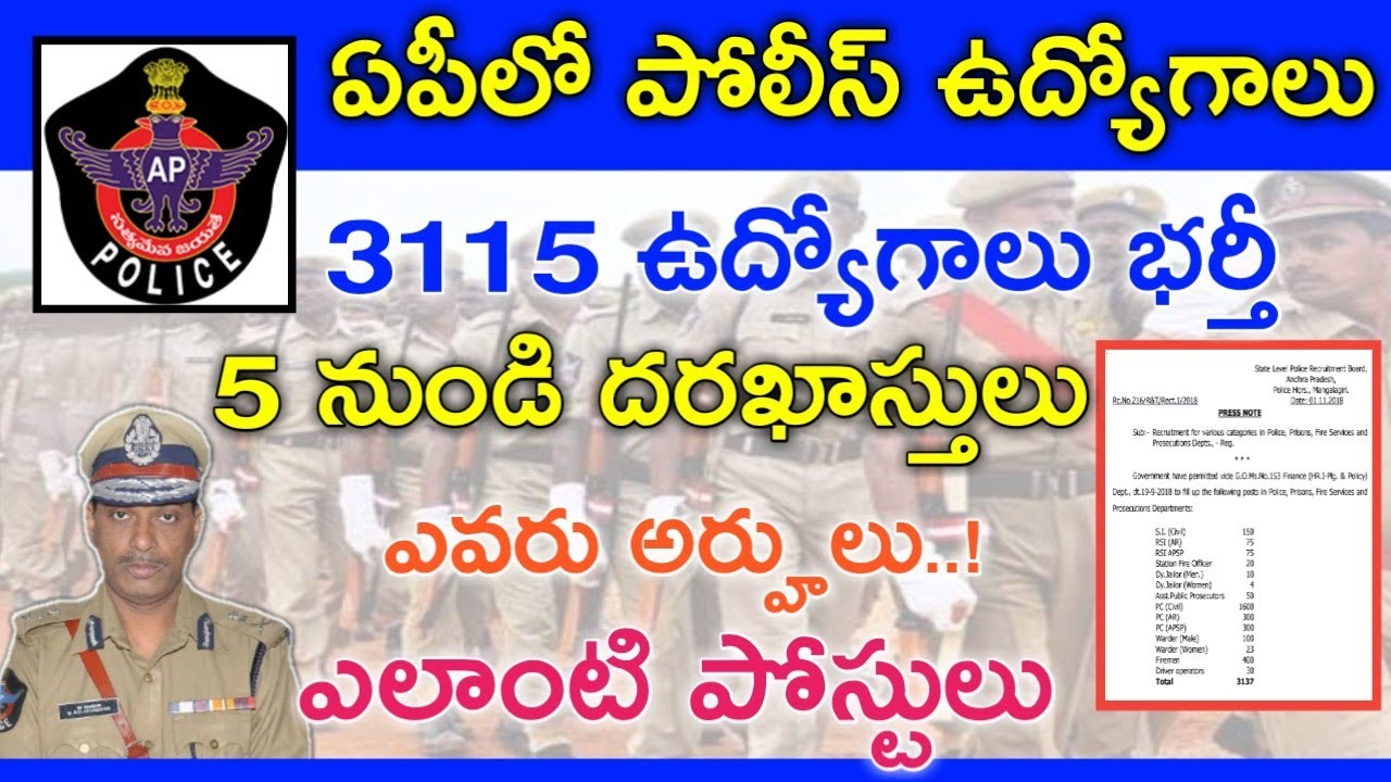 AP Police SI, Jailer, Recruitment 2018 | AP Police Recruitment Details | Latest Governmen Jobs In Ap