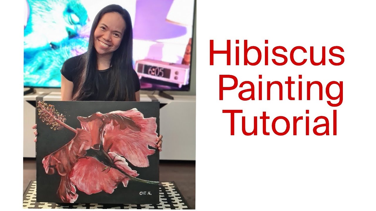 How to Paint a Lovely Red Hibiscus Flower using acrylics/ Tutorial by Cheryl Navarro