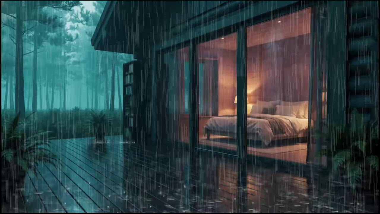 Cozy Forest Cabin with Soft Rain at Night | Natural Rain Sounds for Peaceful Sleep