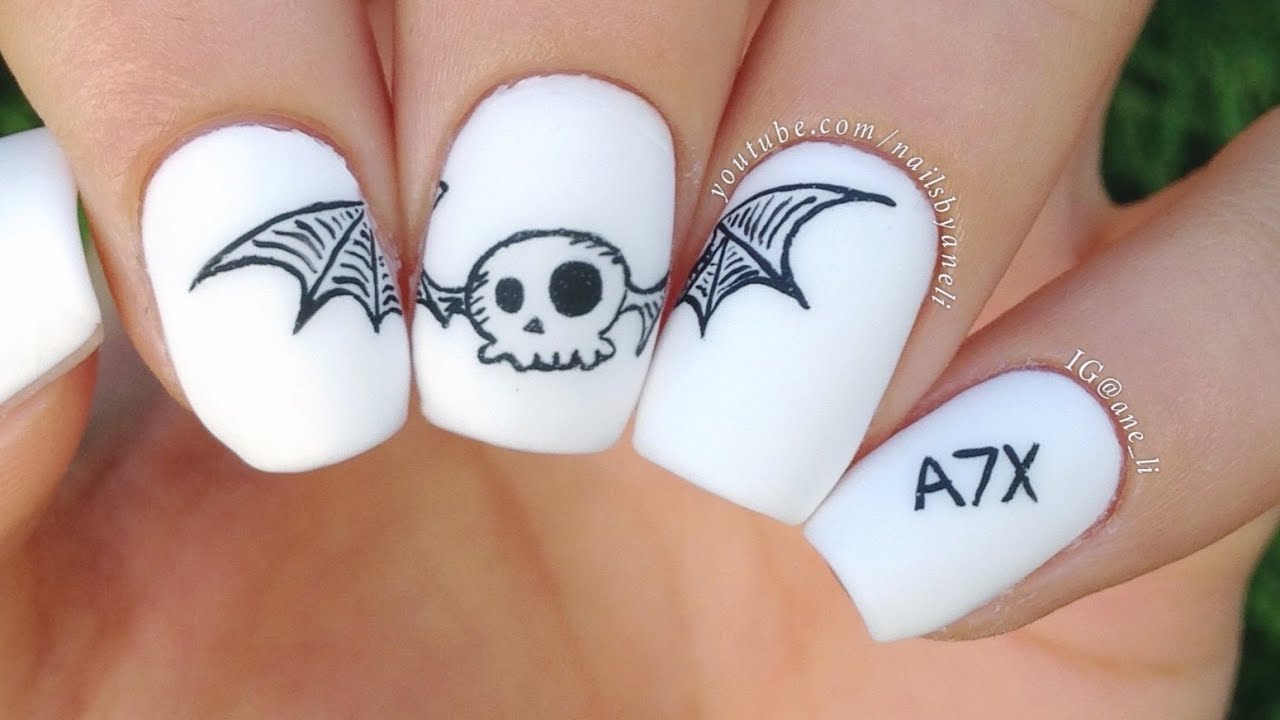 A7X Simplified Deathbat Nail Art