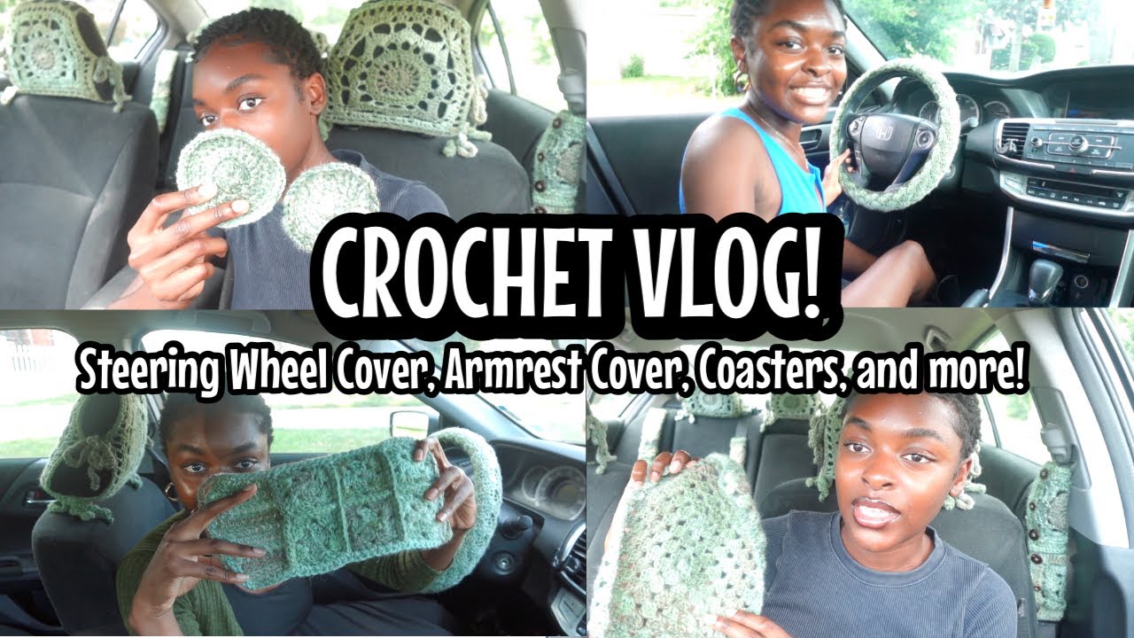 how i made a STEERING WHEEL COVER, ARMREST COVER, and more! | crochet diaries