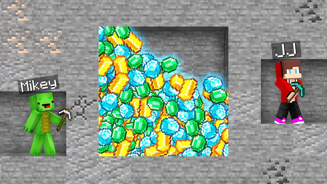 JJ и Mikey Found MINE DIG Challenge — пародийное видео Maizen в Minecraft