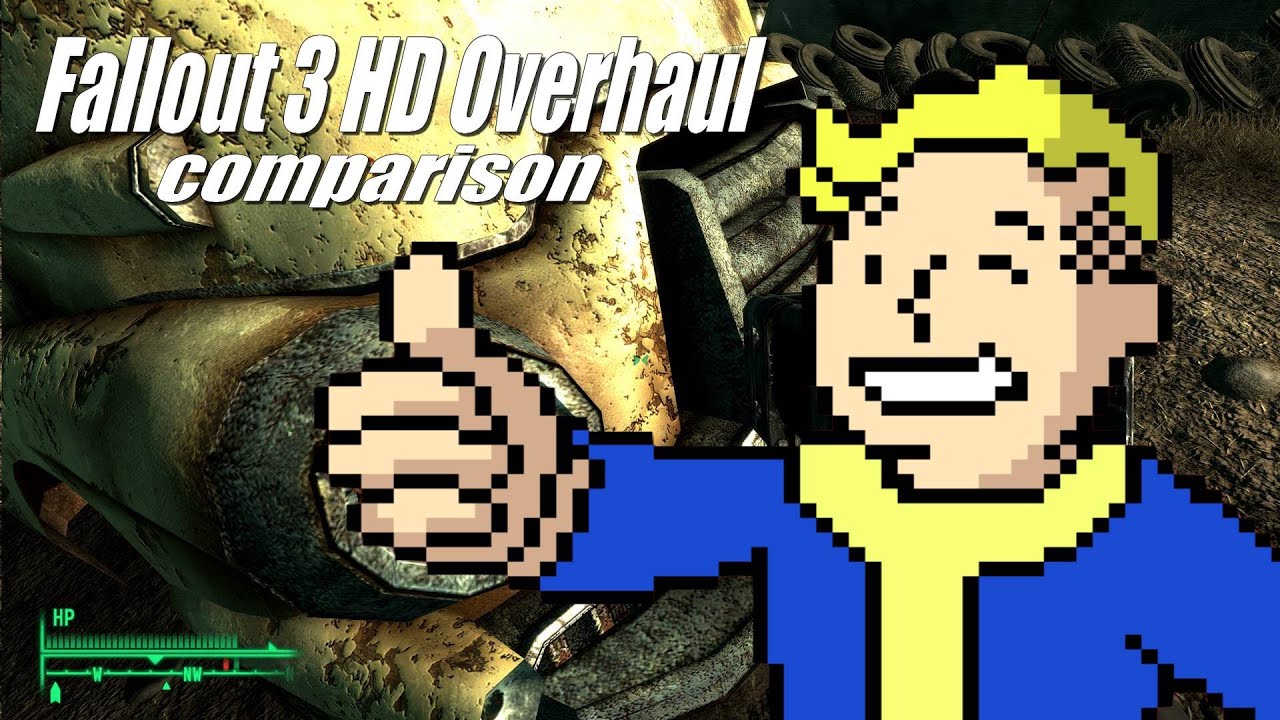 Fallout 3 HD Overhaul mod (high resolution textures) -  comparison on/off