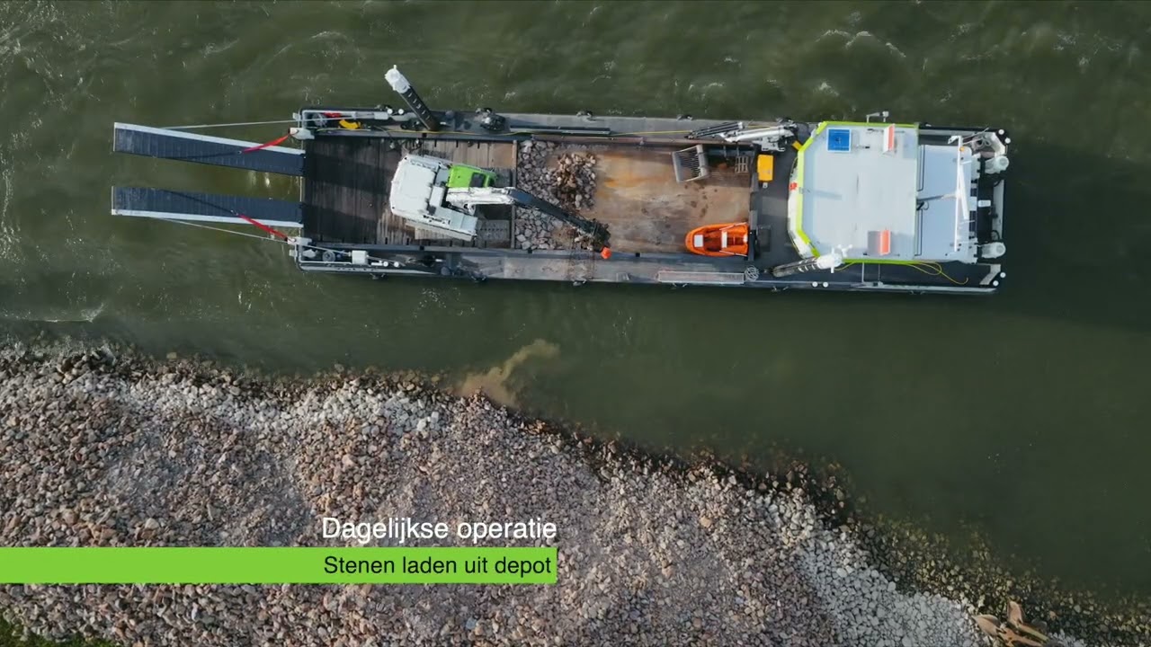 100% emissieloos werkschip Volta voor project Onderhoud Vaarwegen Oost-Nederland
