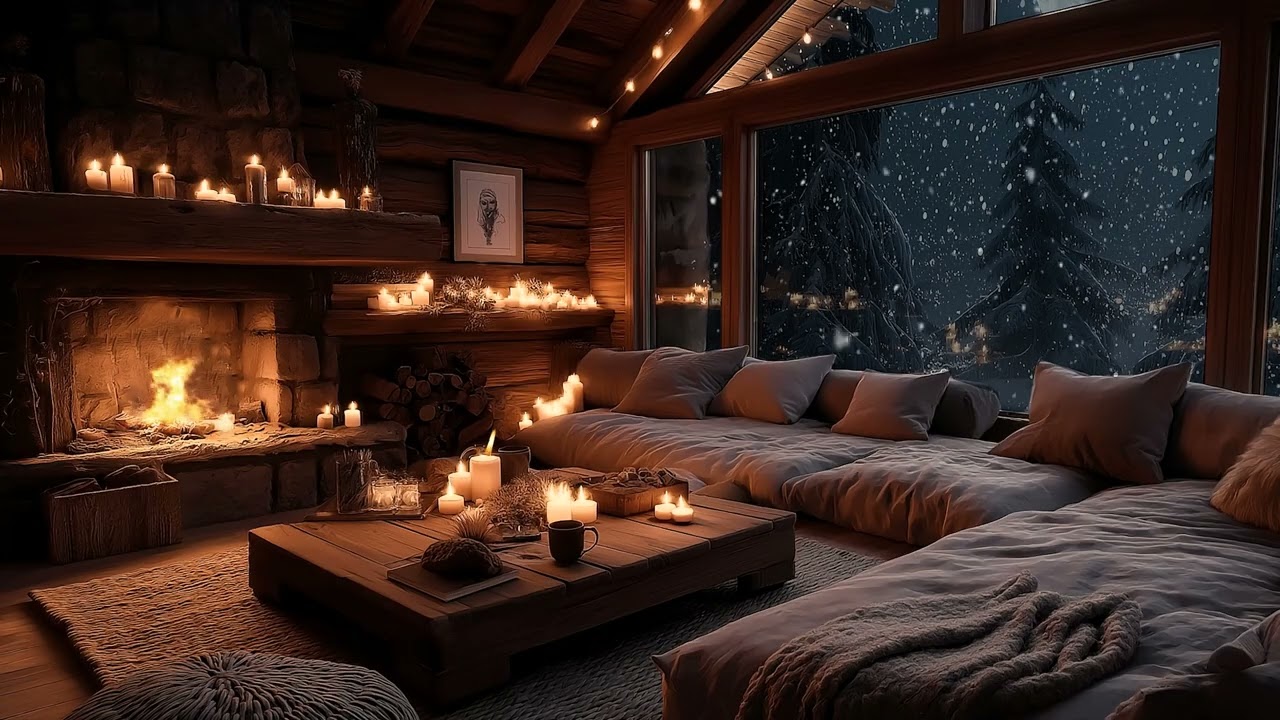 Warm Winter Fireplace & Peaceful Piano | Relaxing Ambience for Sleeping, Studying & Healing