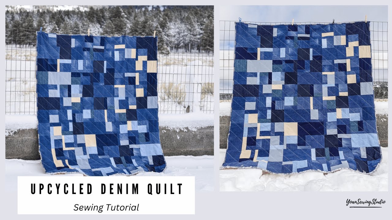upcycled jeans quilt sewing tutorial - scrappy look - memory denim quilt