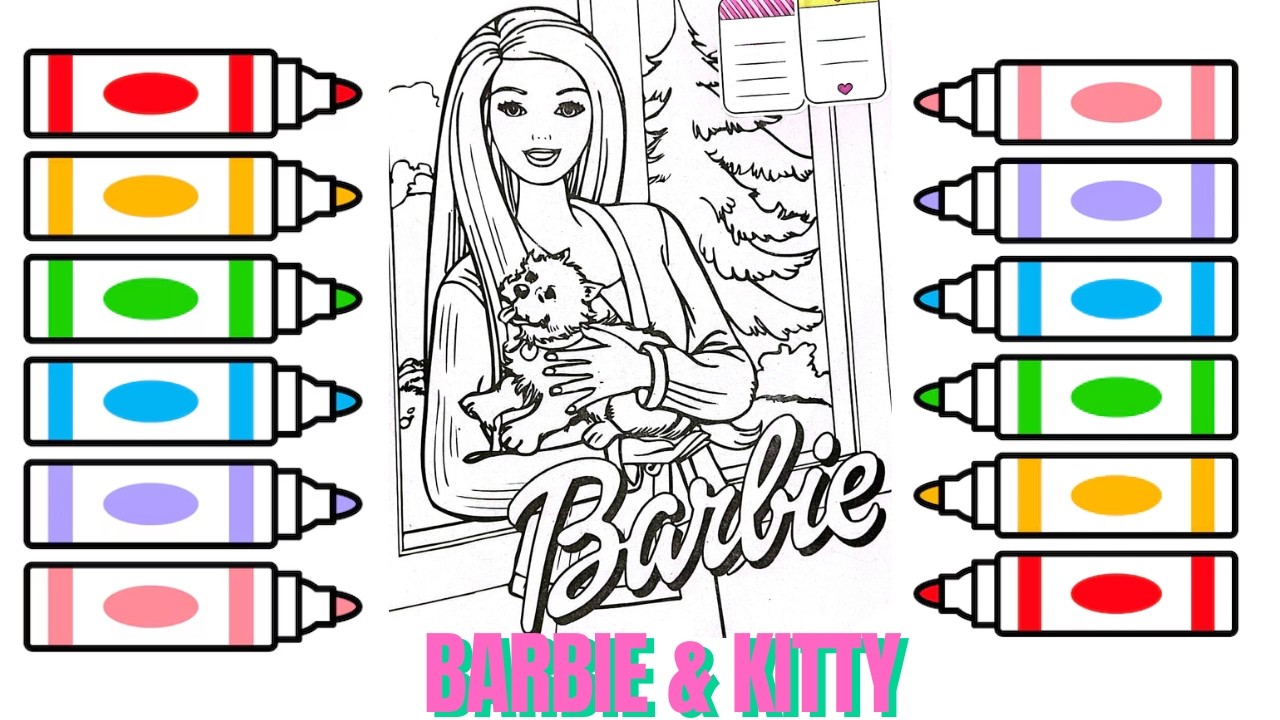 Coloring Barbie & Her Kitty 🌸🎨 Girls Favorite 💕