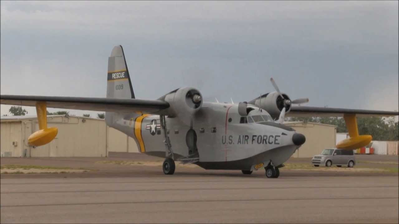 Grumman HU-16B Albatross departures from Casa Grande airport for California.