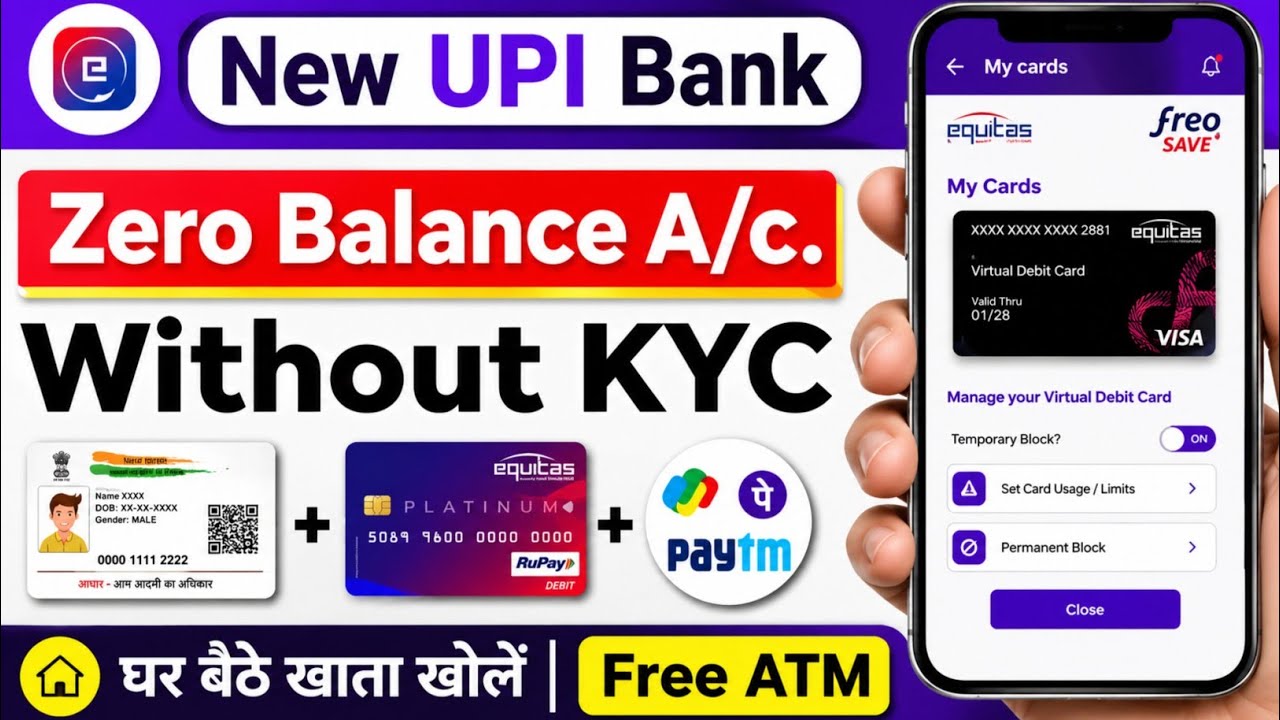 best upi bank 🔥 without video kyc account opening 2026 || zero balance account online opening