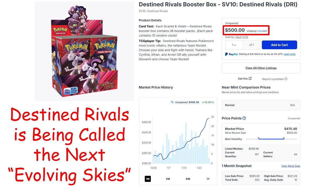 Инвесторы Pokemon подняли цену бустеров Destiny Rivals до 500 долларов, это пугает.