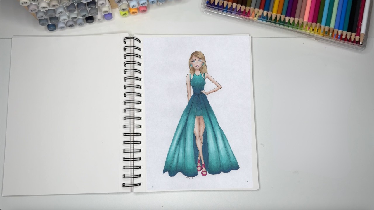 Color With Me ASMR | How to Color Taylor Swift 2015 Teal Grammys Dress with Alcohol Markers