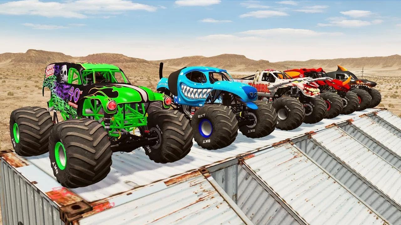 Monster Trucks on a Giant Metal Ramp! Colorful Off-Road Adventure for Kids / Gaming Merch
