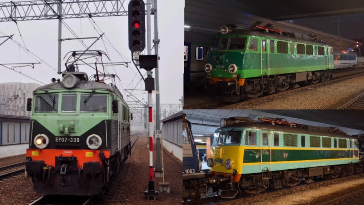 Trzy historyczne lokomotywy PKP InterCity na stacji Krak&oacute;w Gł&oacute;wny. EP07-339, EU07-052, EU07-005.