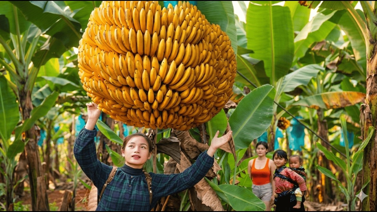Girl Harvests 100kg of Bananas and Shares Them with Village Children 🍌