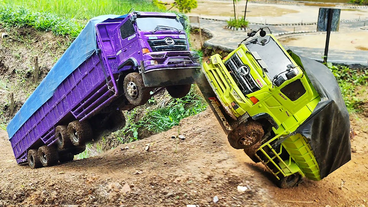 PAKSA NANJAK RC Truk Hino Kirim Muatan Proyek TRUK OLENG Laka Lintas Truk Tronton OFROAD Rc Handmade