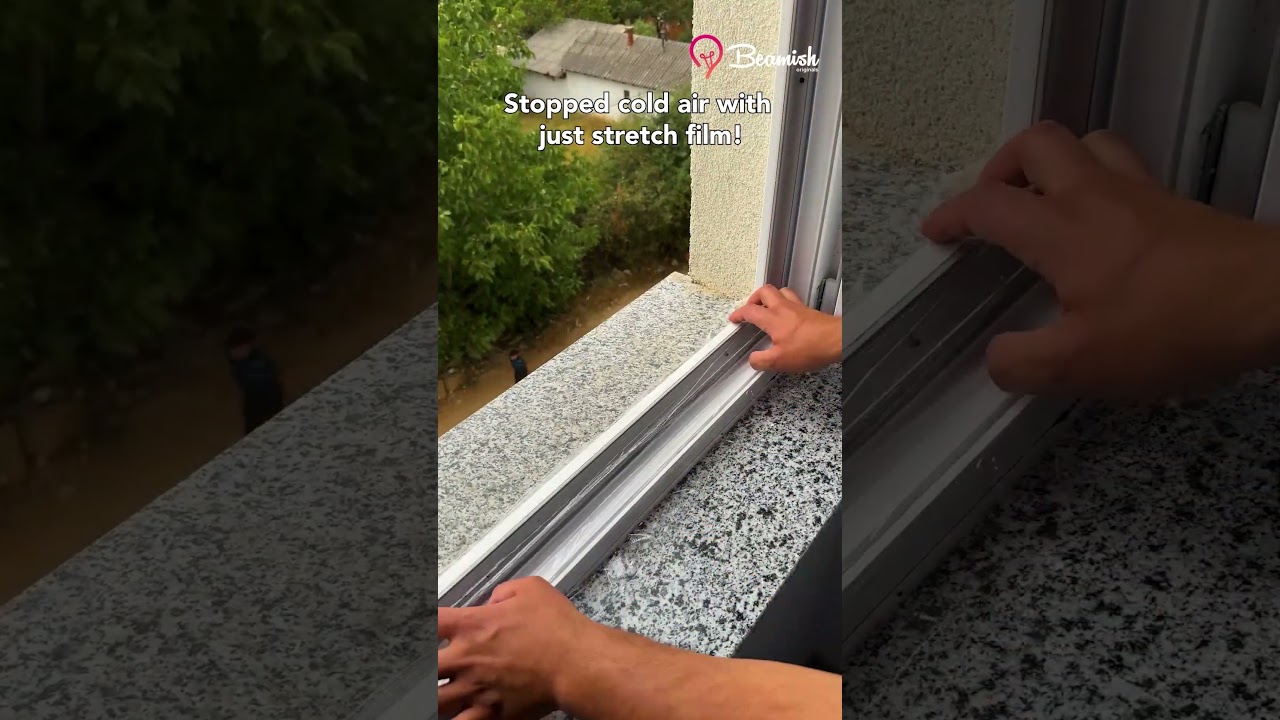 Stopped cold air from coming through the window with just stretch film! #window  #tricks #stretch