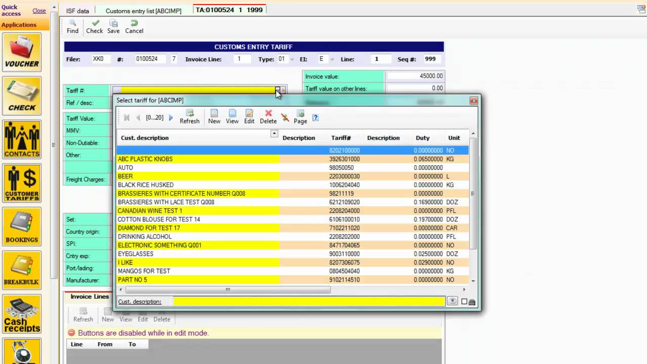 Customs Entry demonstration  