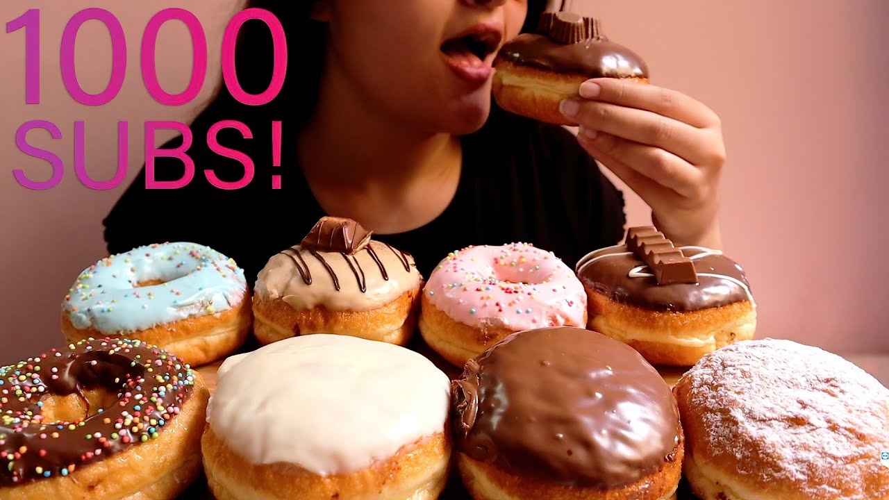 Celebrating 1000 subscribers 😀 with a doughnut feast! - MUKBANG | MaltASMR