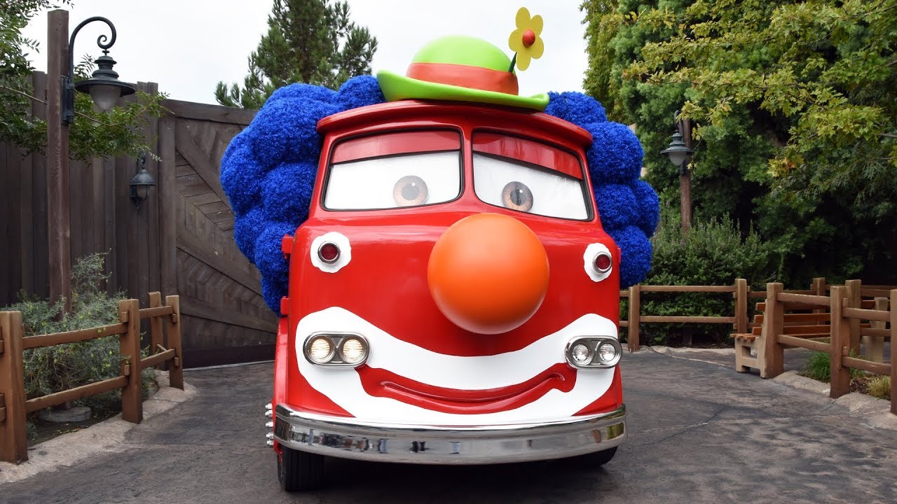 Red the Firetruck in Clown Halloween Costume Meet & Greet - Cars Land, Disney California Adventure