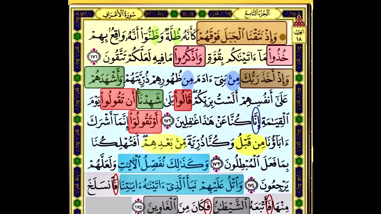 النصف الاول من صفحة 173 من سورة الاعراف الايات من 171:175 مكررة بصوت الشيخ محمود الحصري