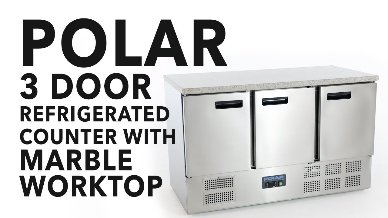 Polar 3 Door Counter Fridge with Marble Work Top 368Ltr