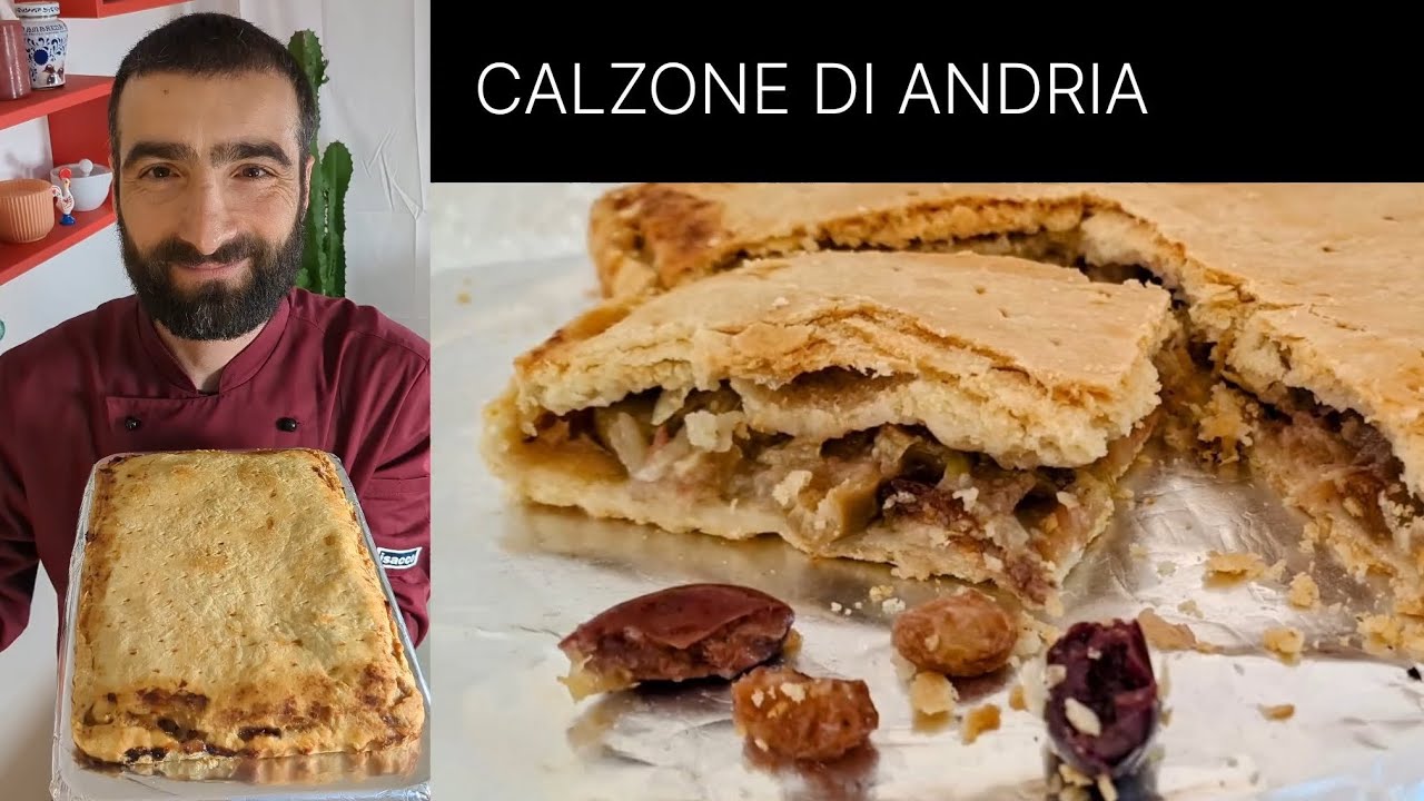 CALZONE DI ANDRIA,PASTA TARALLO CON SPONSALI,OLIVE,UVETTA,ACCIUGHE/APULIAN PIZZA POCKET,GREEN ONIONS