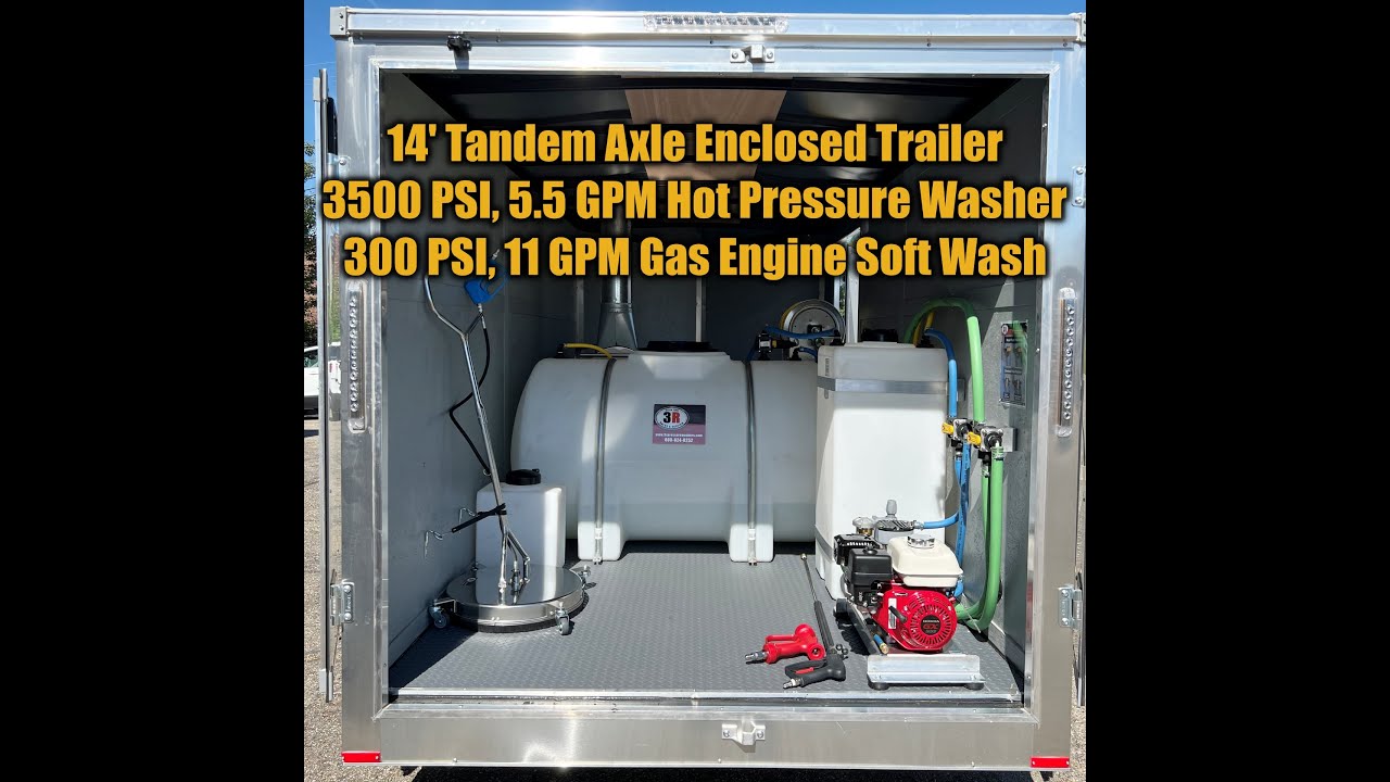 14’ Enclosed Tandem Axle Trailer - 3500 PSI, 5.5 GPM Hot Water & Gas Engine Soft Wash System (P40)