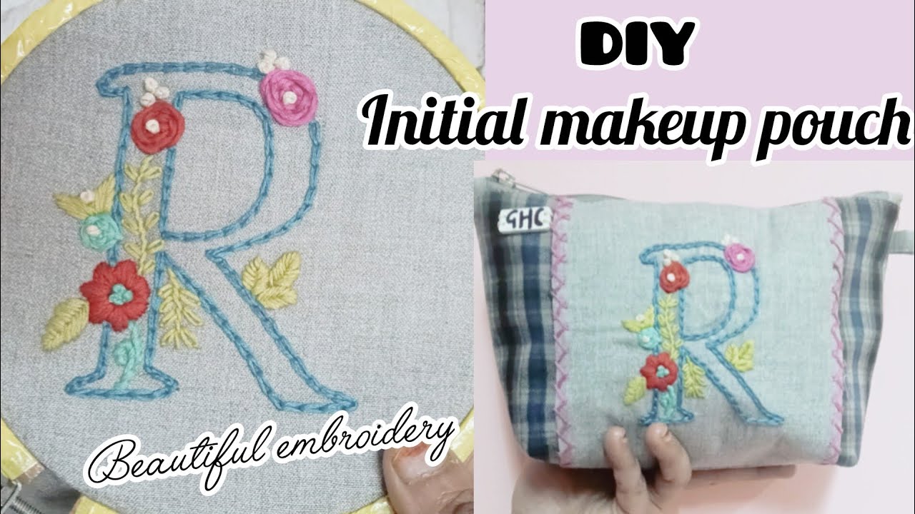 Beautiful embroidered makeup pouch | easy embroidery design  | creative idea| golden heart creation