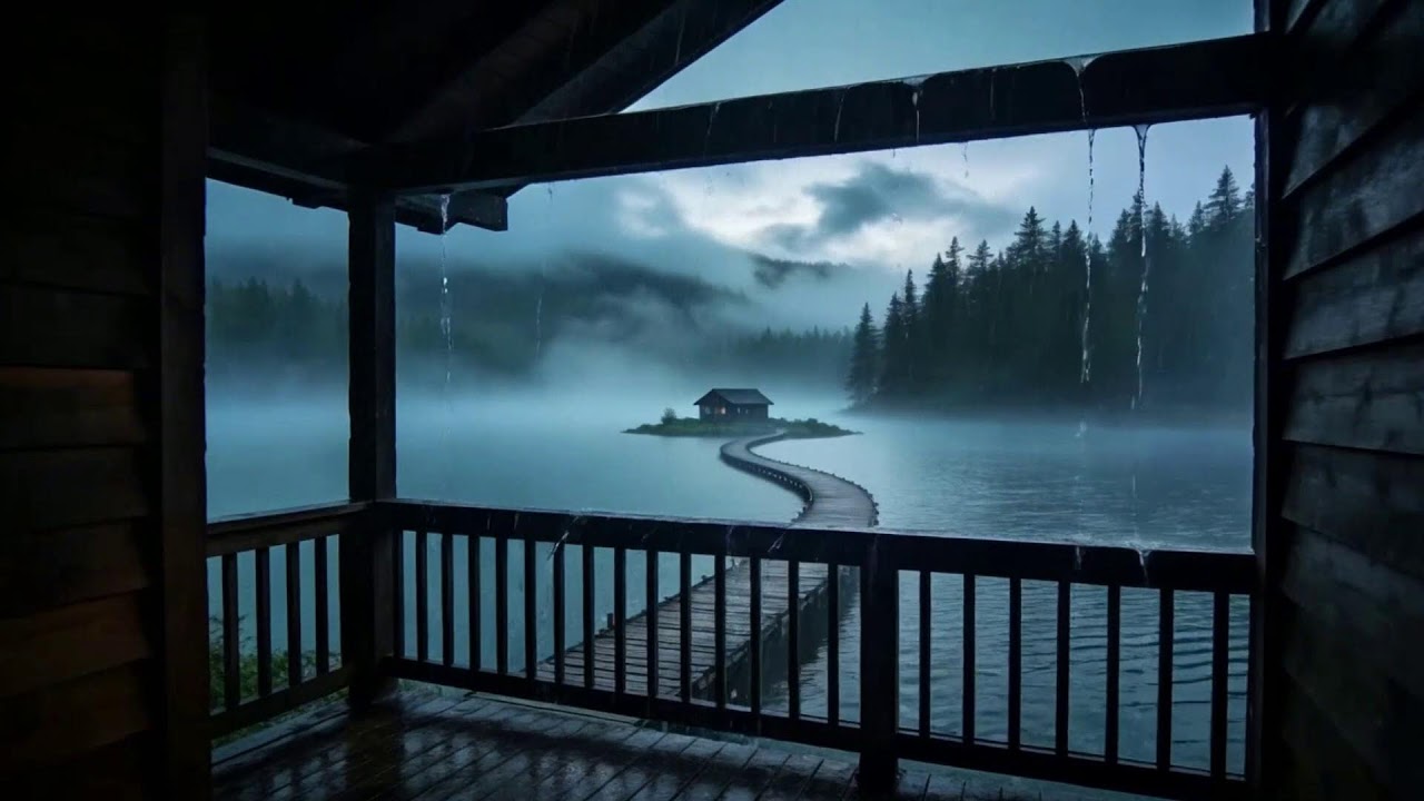 Heavy Rain and Thunderstorm Sounds 🌩️ Fall Asleep Fast in a Cozy Cabin Ambience at Night