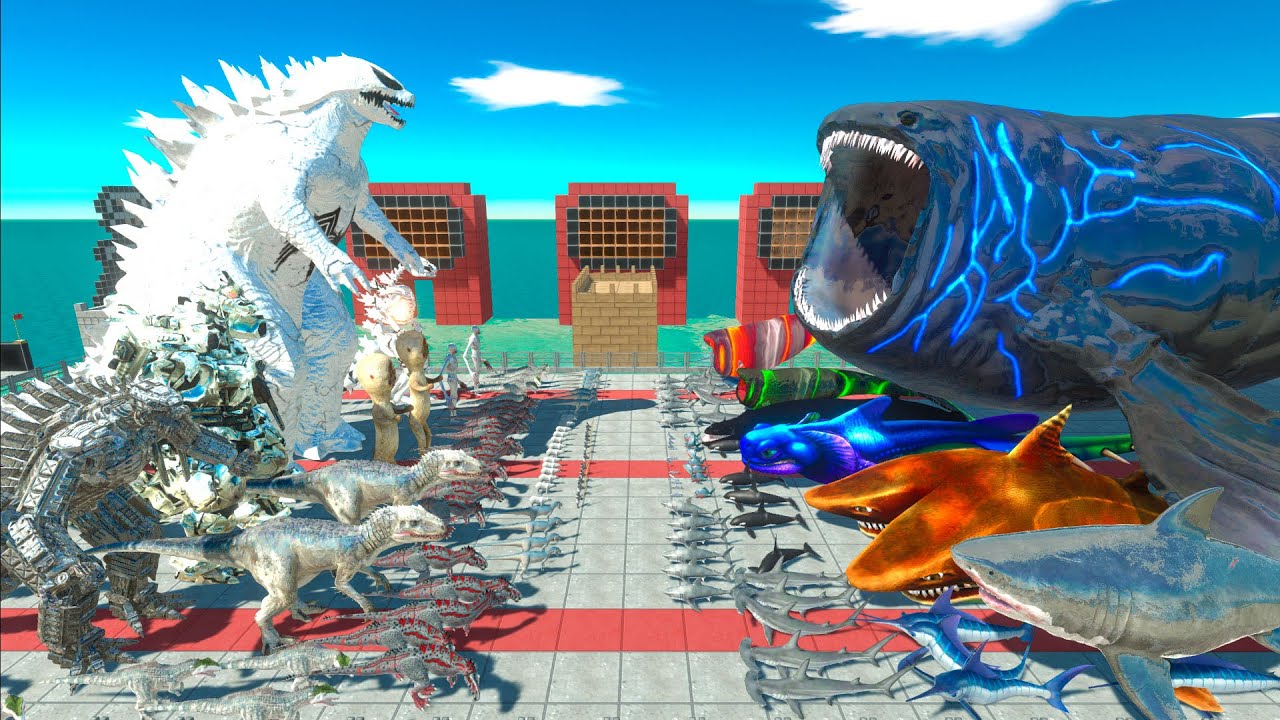 Dark  War - Team Anti-Venom Godzilla + Mechagodzilla VS Team Bloop + Megalodon  + King Shark