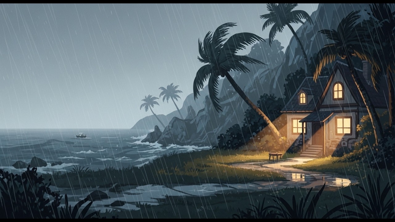 A Small House Facing the Storm — Warm Hands and Breathing Curtains | Ghibli-Style ASMR