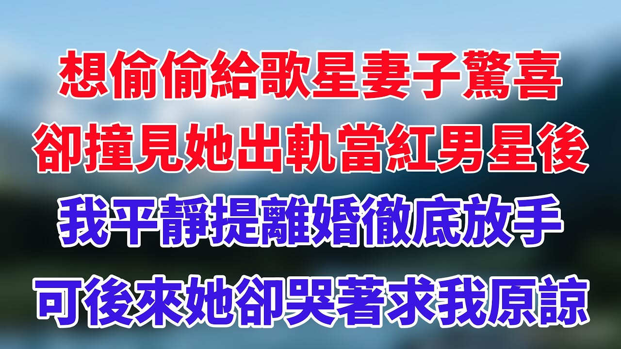 想偷偷給歌星妻子驚喜，卻撞見她出軌當紅男星後，我平靜提離婚徹底放手，可後來她卻哭著求我原諒！#小说推荐 #一口气看完