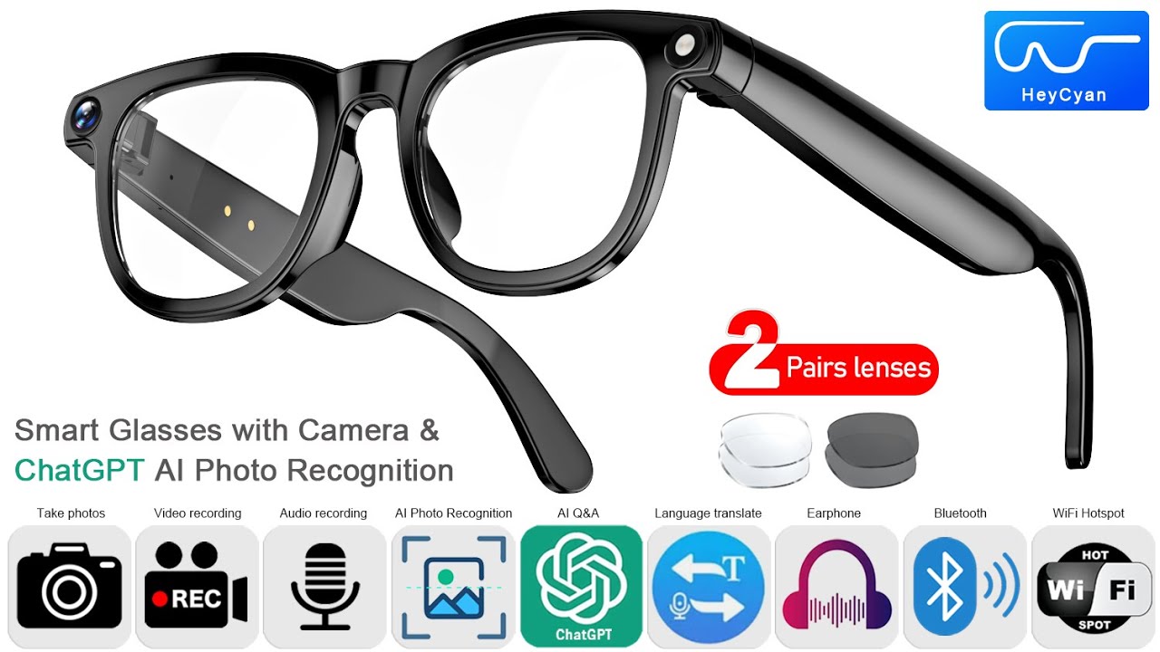 Smart Glasses & Sunglasses Video Recording OpenAI ChatGPT AI Photo Recognition Bluetooth Earphone
