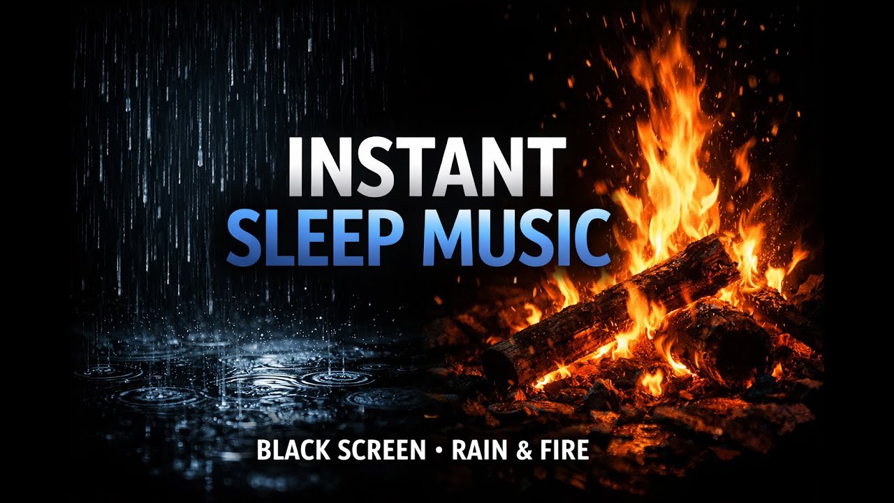 Instant Sleep Music Rain & Fire | Black Screen