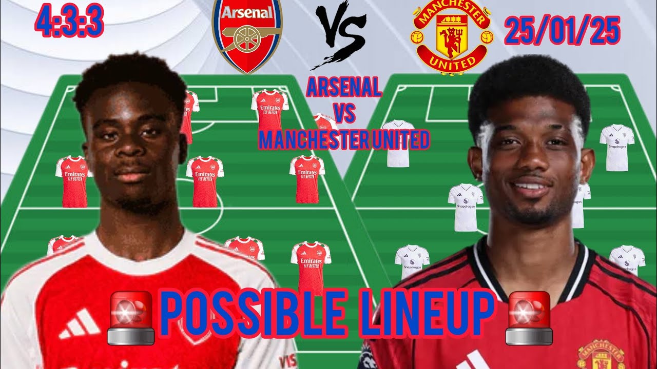 SAKA VS AMAD | MANCHESTER UNITED POSSIBLE LINEUP VS ARSENAL 4:2:3:1 |4:3:3 FORMATION 