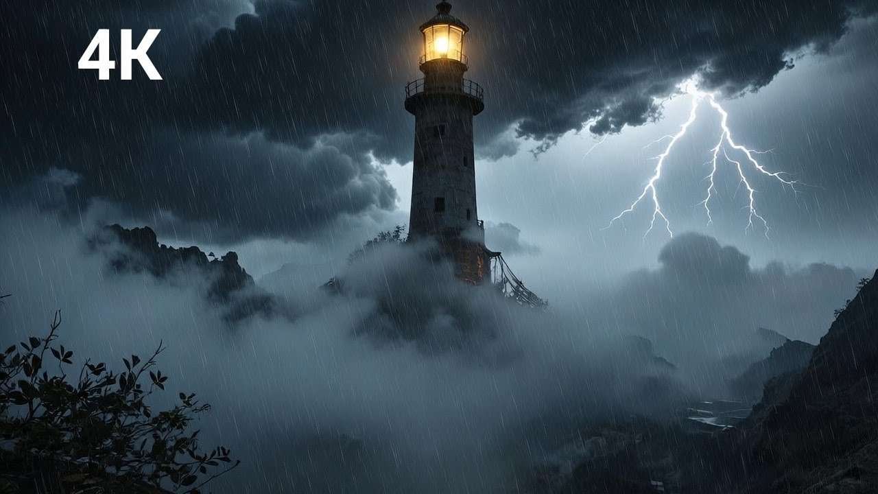 Mysterious Lighthouse Rain 🌫️ Foggy Coast Thunderstorm for Deep Sleep & Insomnia 10 Hrs