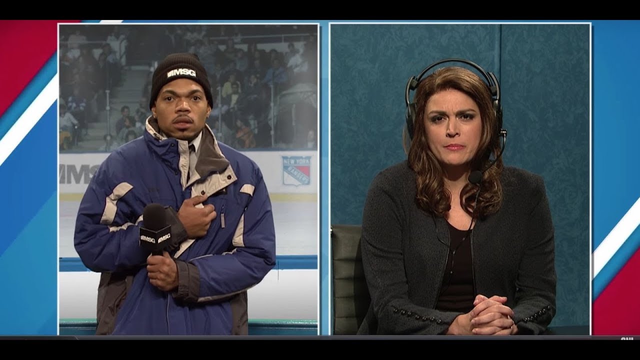 Chance The Rapper plays a hockey reporter on SNL