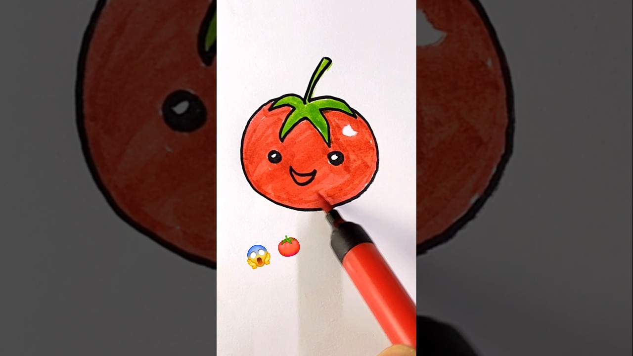 How to Draw Tomato 🍅 easy for kids #shorts #art #drawing #shortvideo #kidsart #diy #tomato