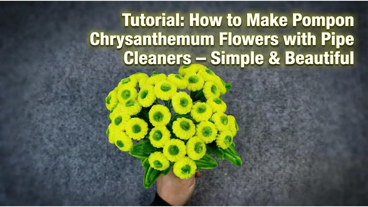 ✨ Make Beautiful Pompon Chrysanthemum Flowers with Pipe Cleaners 🌿 Cute Home Decor DIY