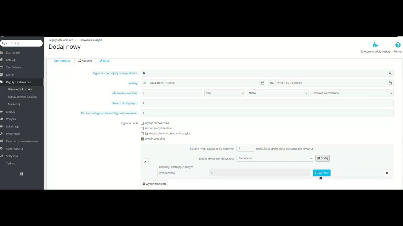 PRESTASHOP 1.6 - kod zniżkowy dla wybranego producenta