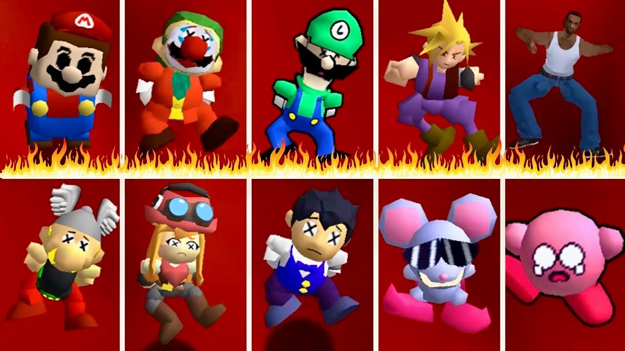 LEGO Mario, Kirby & More Characters Falling in LAVA Animations - Super Mario 64 PC Port