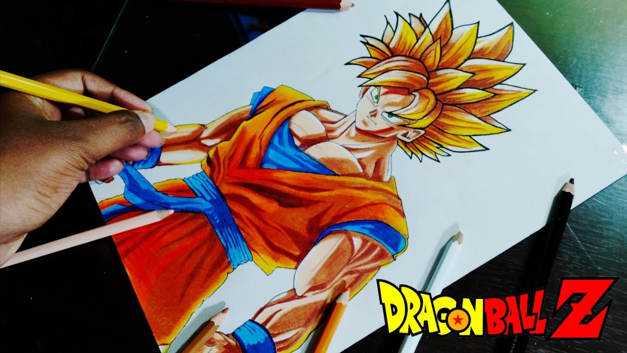 Drawing goku super saiyan 2 /colour pencil drawing / draw ruhan