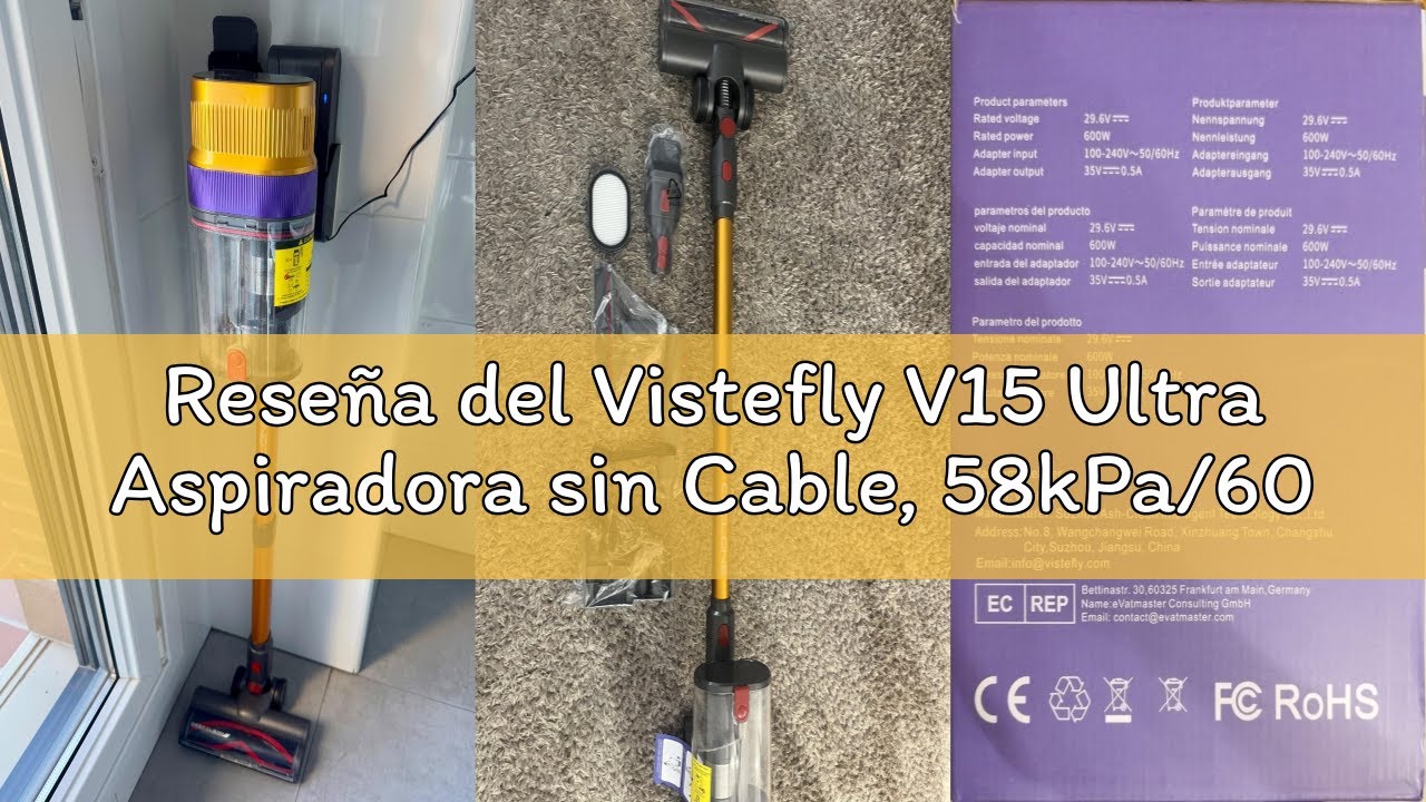 Rese&ntilde;a del Vistefly V15 Ultra Aspiradora sin Cable, 58kPa/600W/70Mins Escoba Aspirador Potente, Dobl