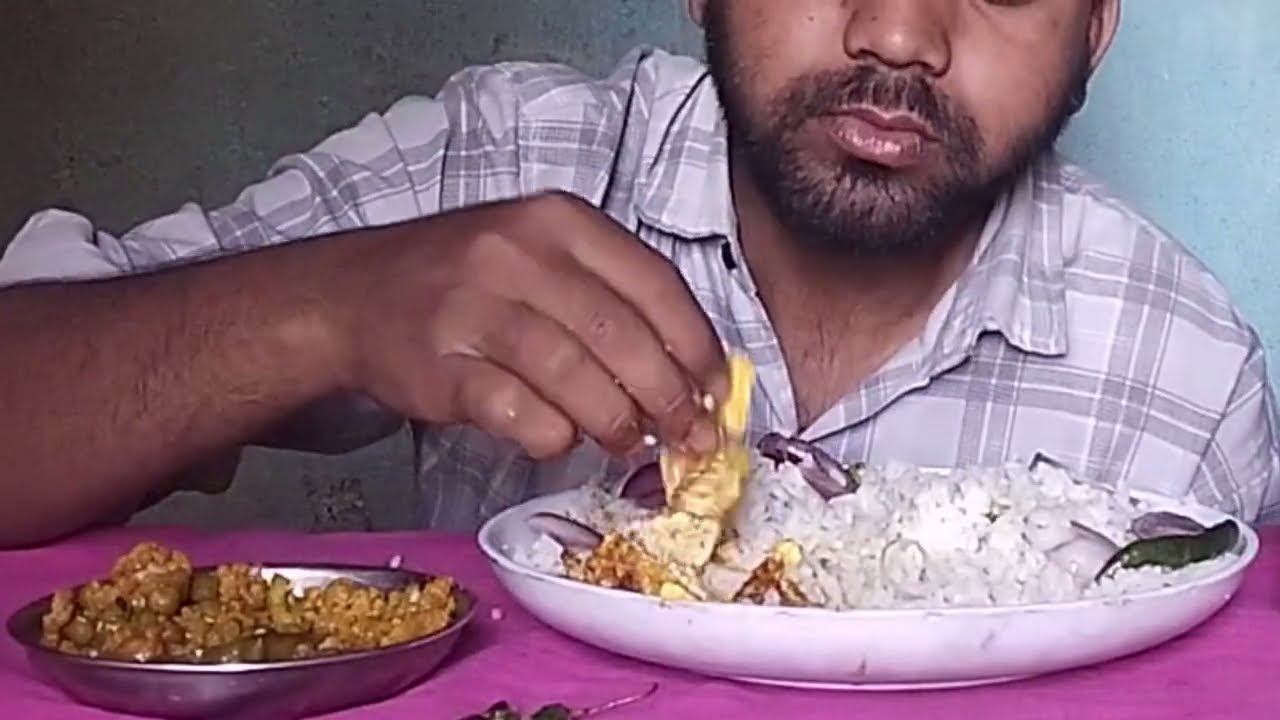 Cauliflower Curry Egg Burji Rice Eating 🤤